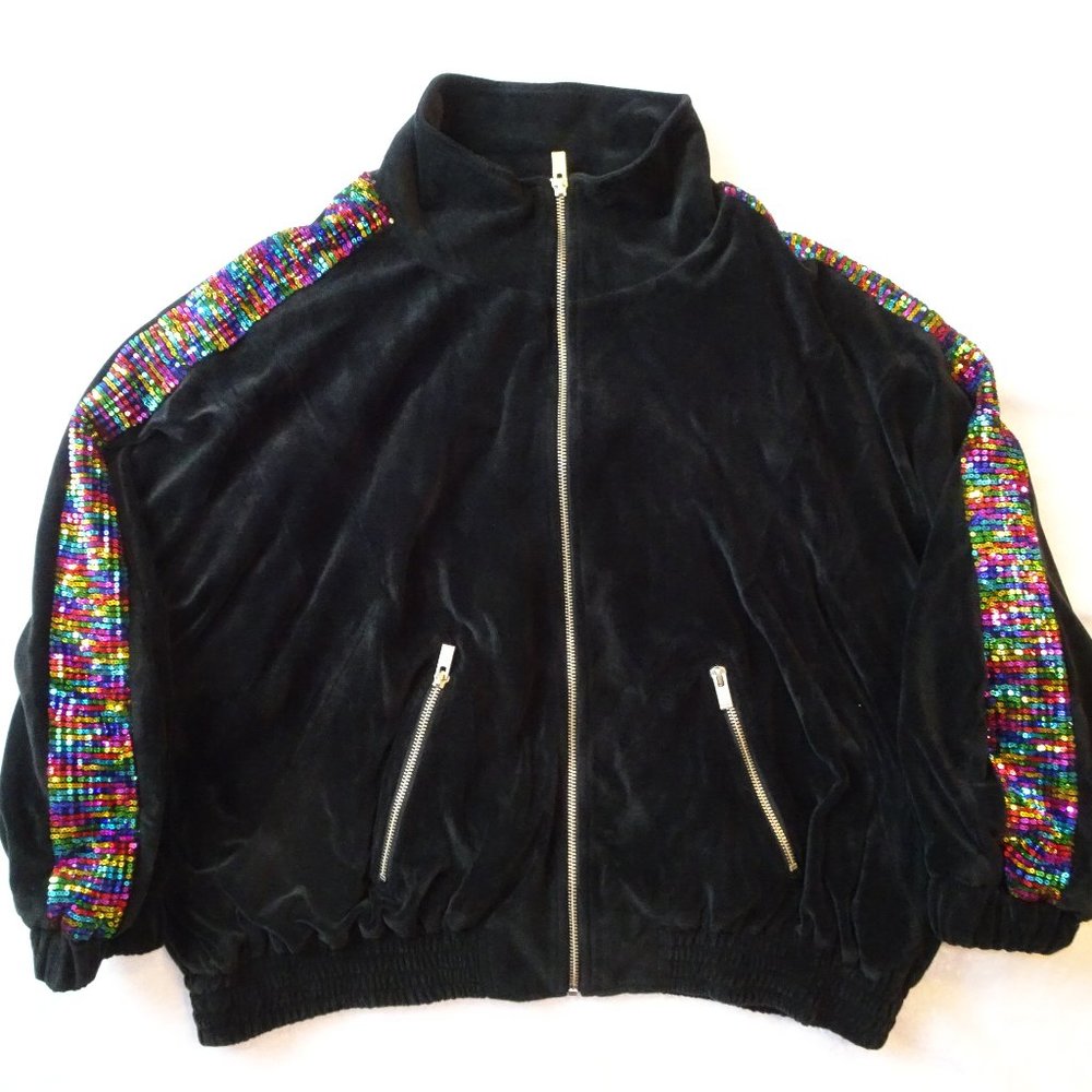 The Kooples Black Velvet Sweatshirt with Sequins | Zip-Up | EUC | Size 2 / Small